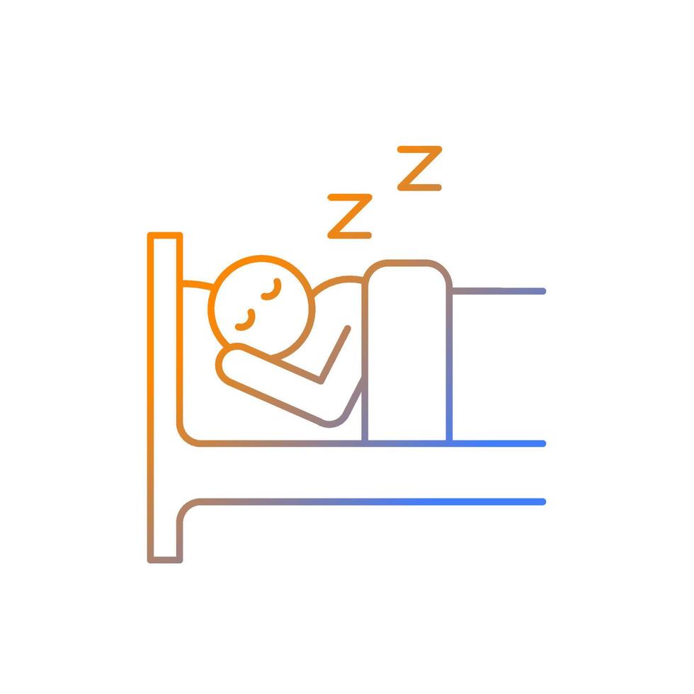 icono de vector lineal de gradiente de sueño. persona durmiendo profundamente en la cama. vida diaria. estilo de vida saludable, hábitos, sueño. símbolo de color de línea delgada. pictograma de estilo moderno. dibujo de contorno aislado vectorial