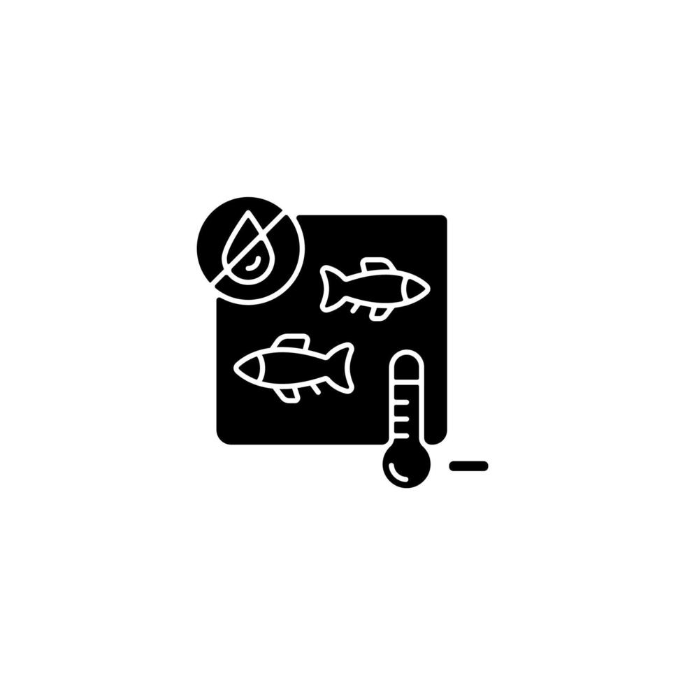 Freeze drying fish black glyph icon. Method of preservation. Vacuum and sublimation. Dehydration. Commercial fish processing. Silhouette symbol on white space. Vector isolated illustration