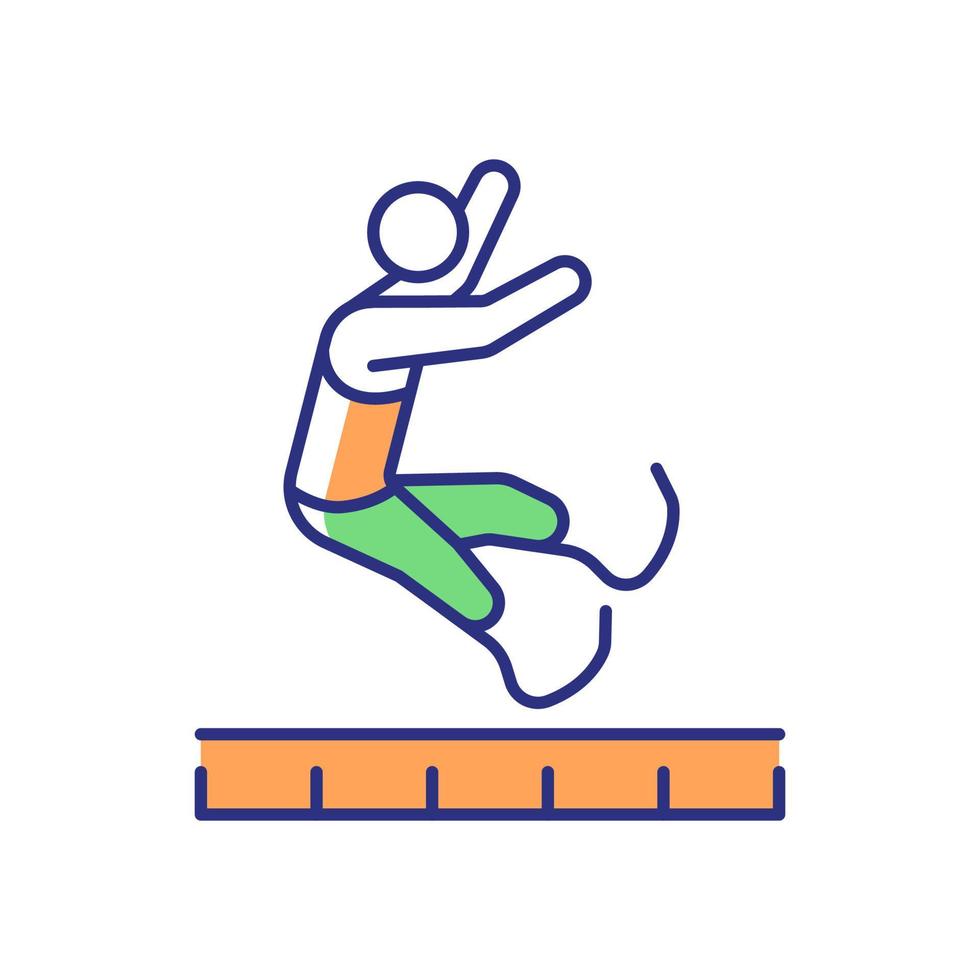 icono de color rgb de salto largo. los atletas compiten saltando por la distancia. salto horizontal deportes de atletismo. deportista con prótesis. ilustración vectorial aislada. dibujo lineal relleno simple vector