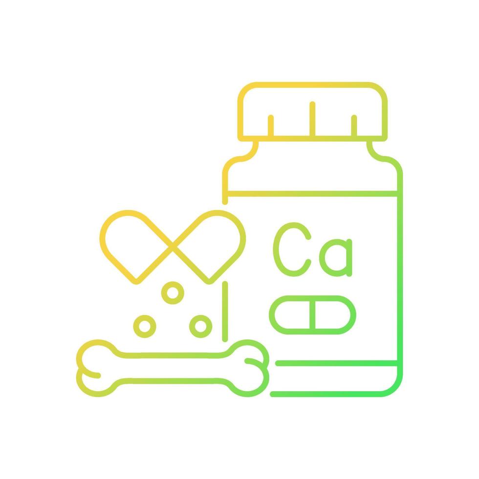 Calcium supplements gradient linear vector icon. Osteoporosis combat medication. Complementary medication for vegans. Thin line color symbol. Modern style pictogram. Vector isolated outline drawing