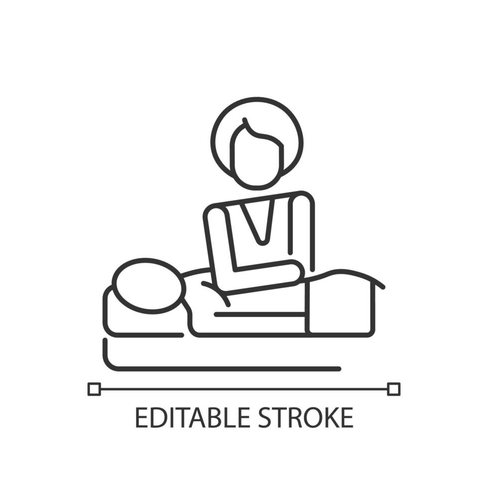 Deep tissue massage linear icon. Musculoskeletal issues treatment. Relieving chronic muscle pain. Thin line customizable illustration. Contour symbol. Vector isolated outline drawing. Editable stroke