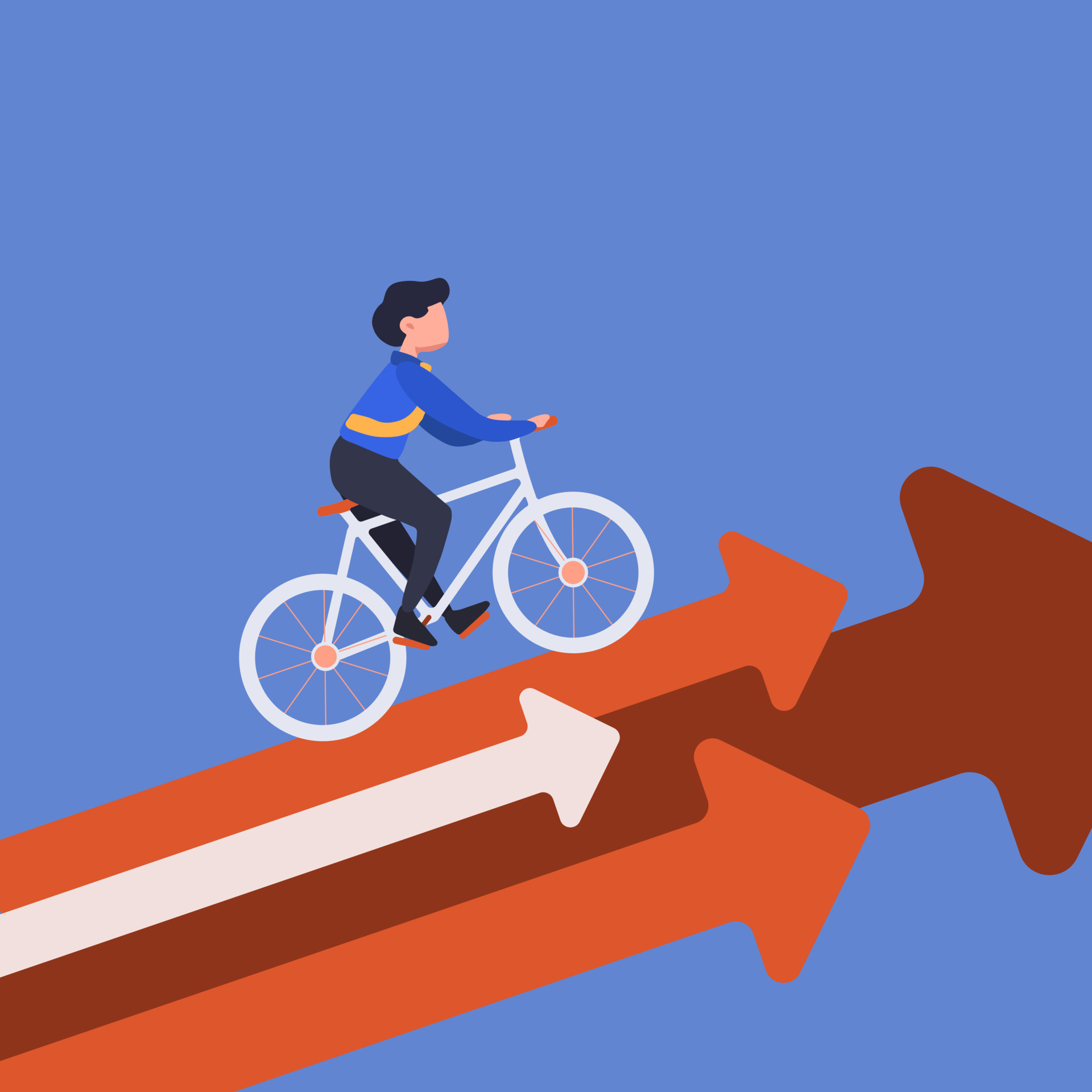 Business flat drawing businessman riding bicycle on arrow. Worker riding  bike on rising arrow. Business metaphor. Successful, businessman go up at  bicycle. Chart go up. Cartoon vector illustration 6411808 Vector Art at