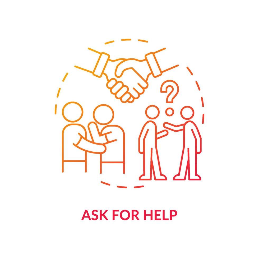 Ask for help red gradient concept icon. Happiness mindset strategy abstract idea thin line illustration. Importance of collaboration and support. Vector isolated outline color drawing