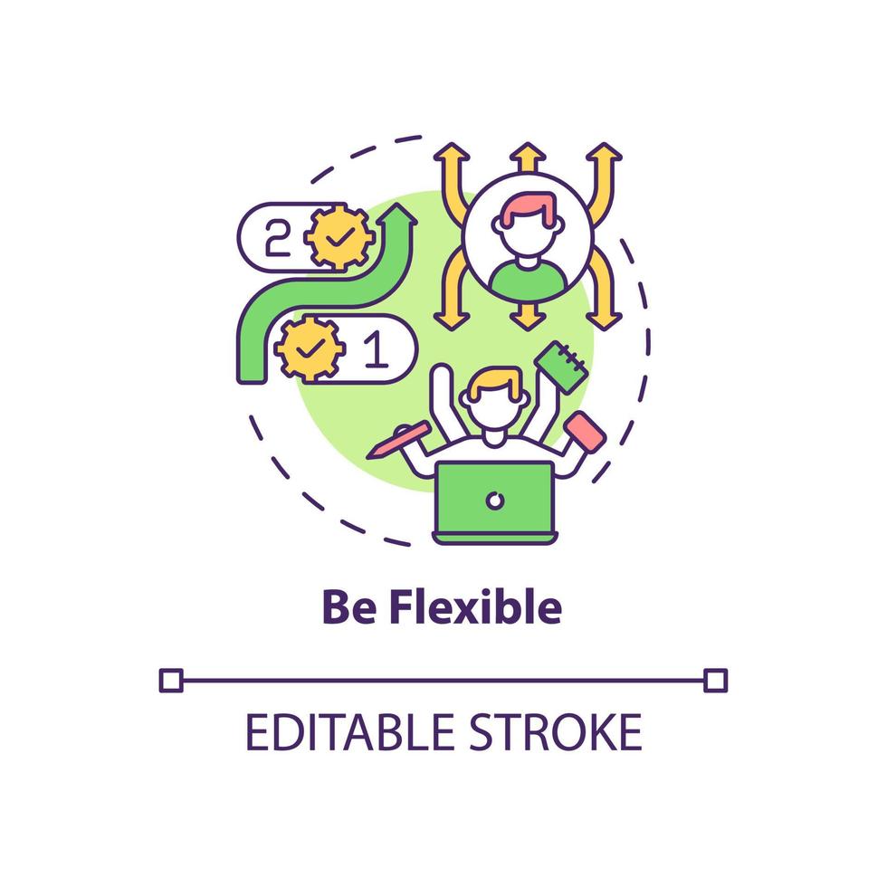 Be flexible concept icon. Productive work in office. Manager success. Career advancement abstract idea thin line illustration. Vector isolated outline color drawing. Editable stroke