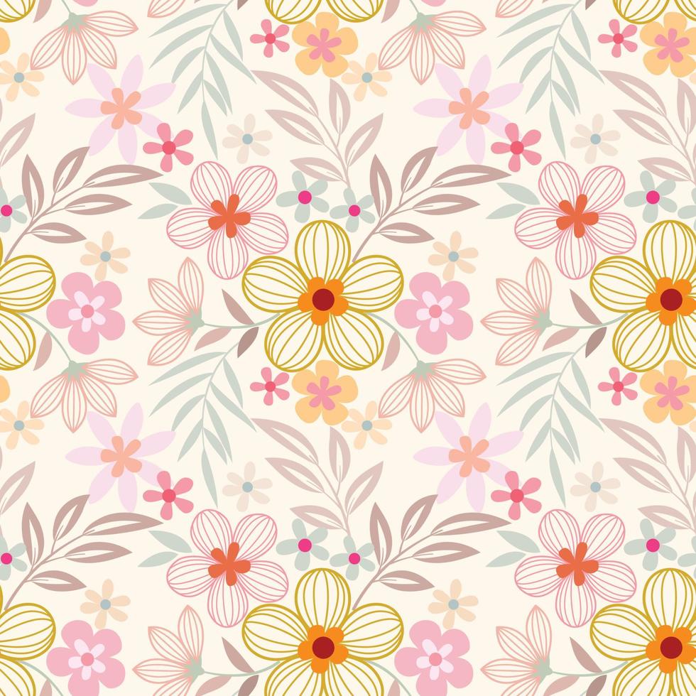 Colorful hand draw flowers seamless pattern for fabric textile wallpaper. vector