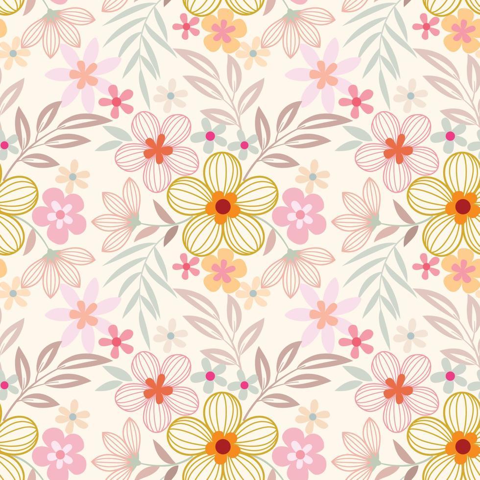 colorido dibujo a mano flores patrón sin costuras para papel tapiz textil de tela. vector