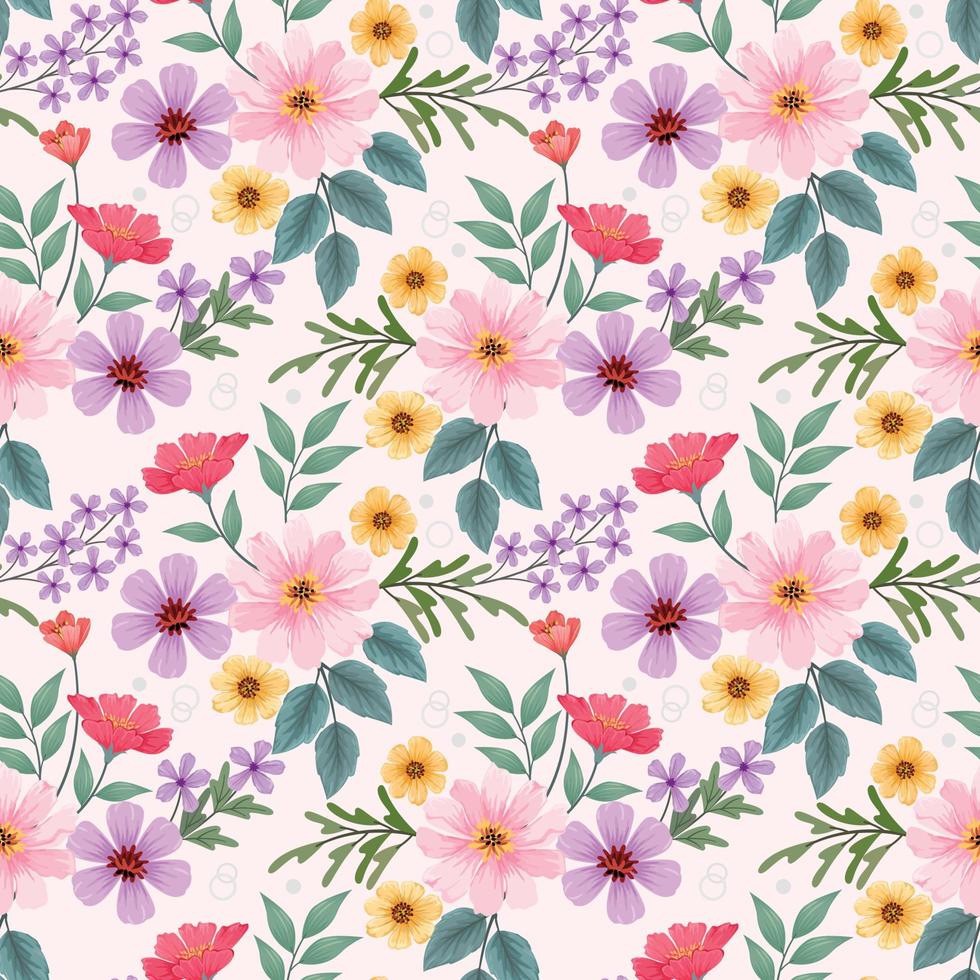 Colorful hand draw flowers seamless pattern for fabric textile wallpaper. vector