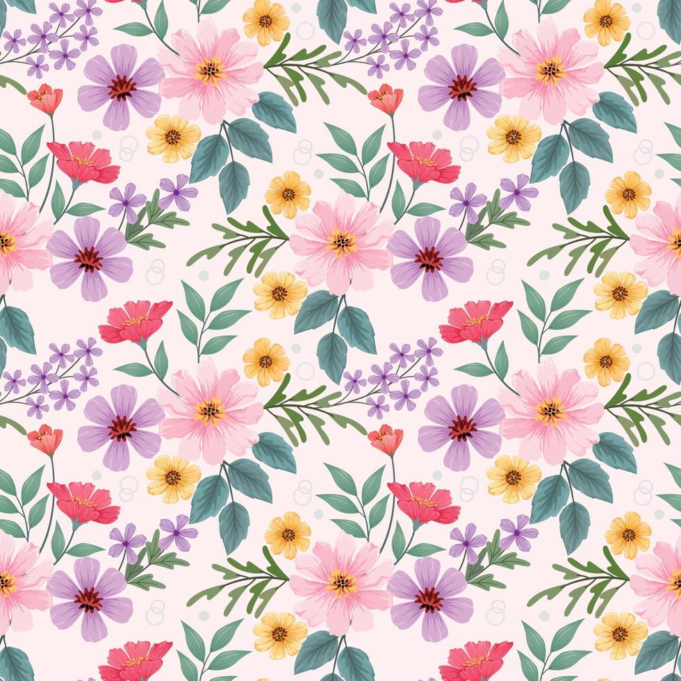 Colorful hand draw flowers seamless pattern for fabric textile wallpaper. vector