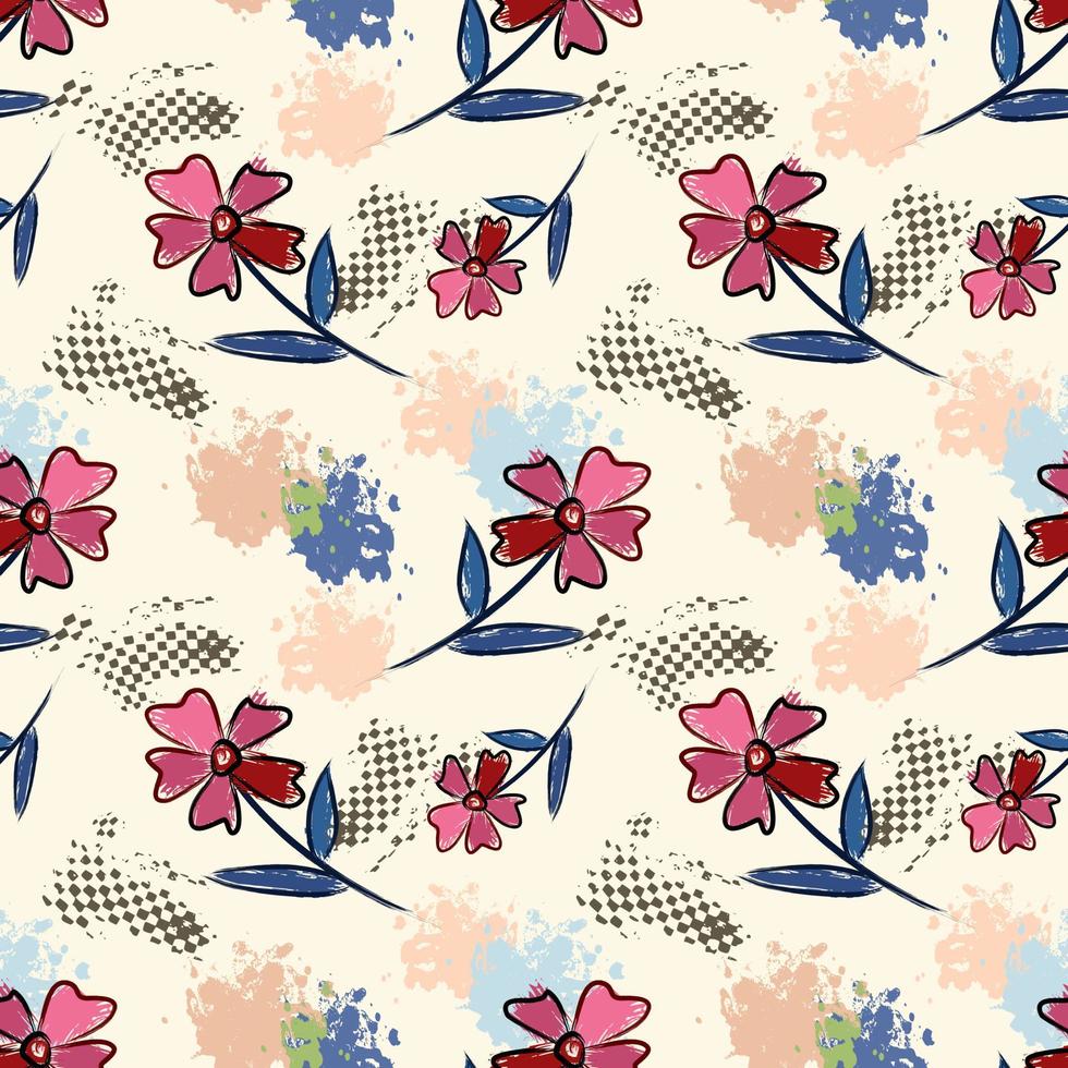 Free hand flowers with texture brush seamless pattern. This pattern can be use for fabric textile wallpaper. vector