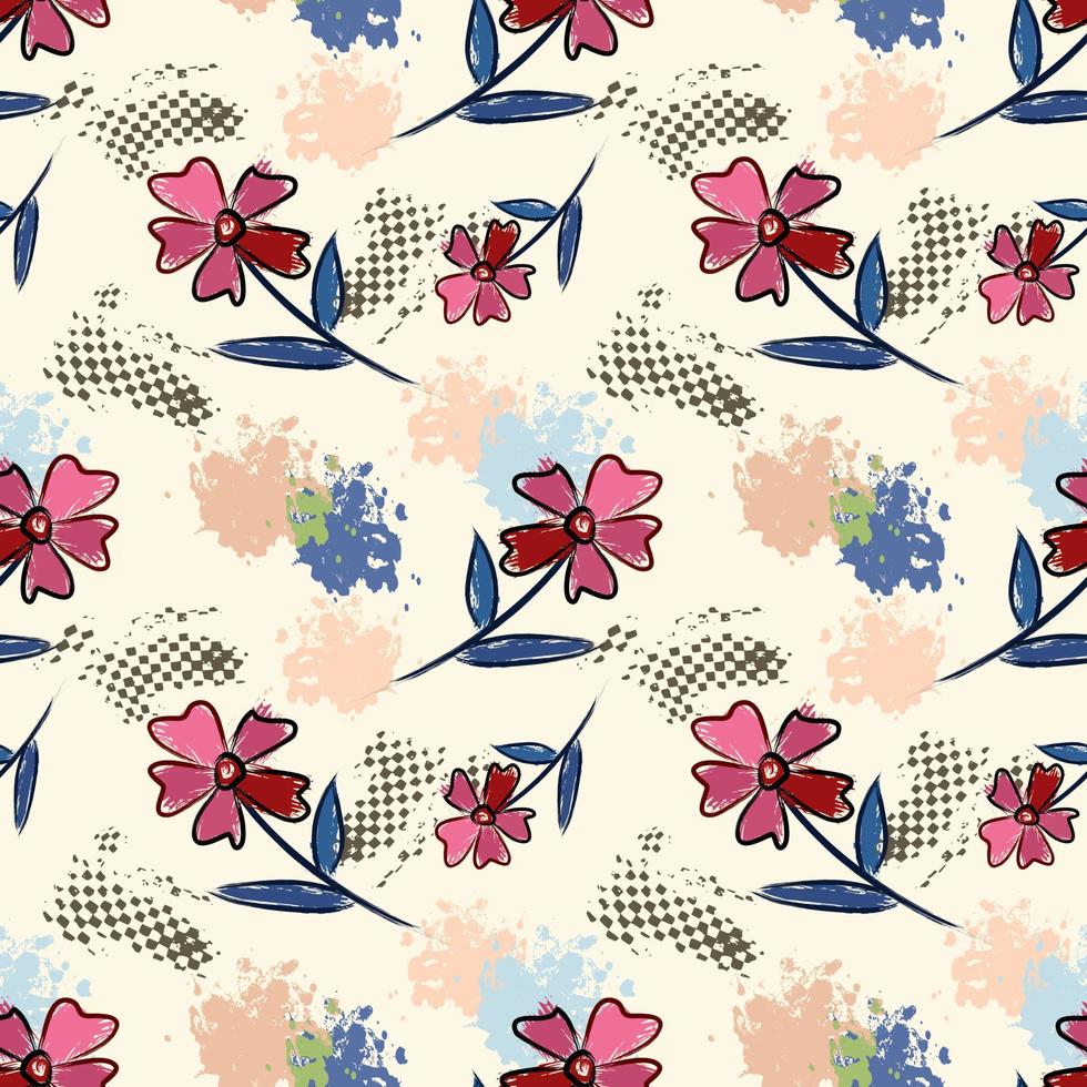 Free hand flowers with texture brush seamless pattern. This pattern can be use for fabric textile wallpaper. vector