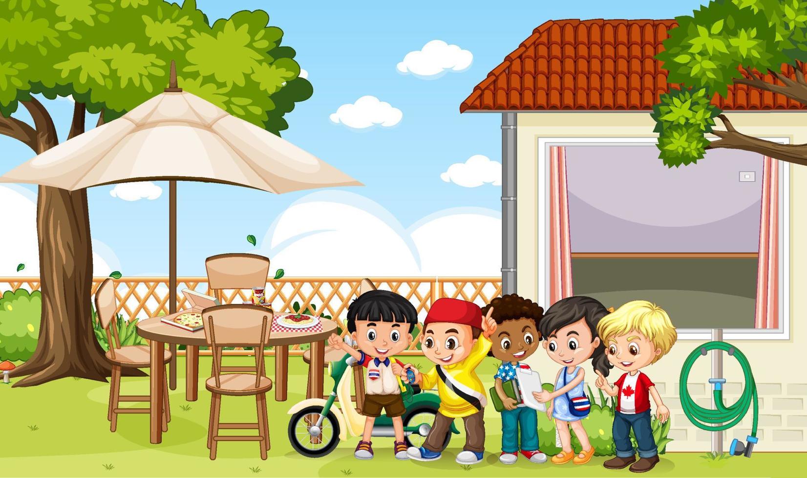 Scene with kids in the garden vector