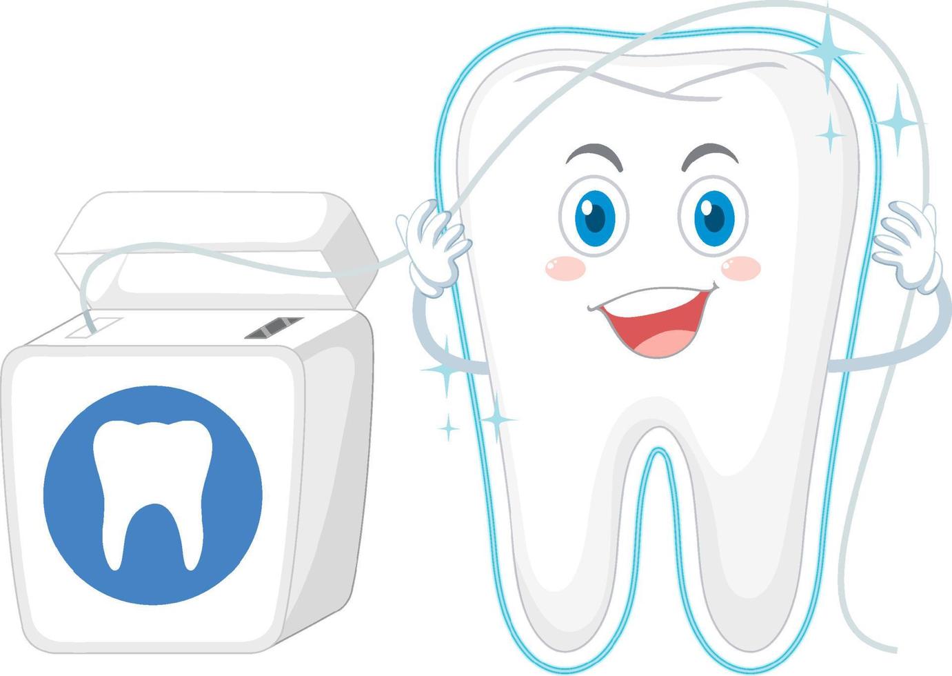 Happy cleaning a big tooth with dental floss vector