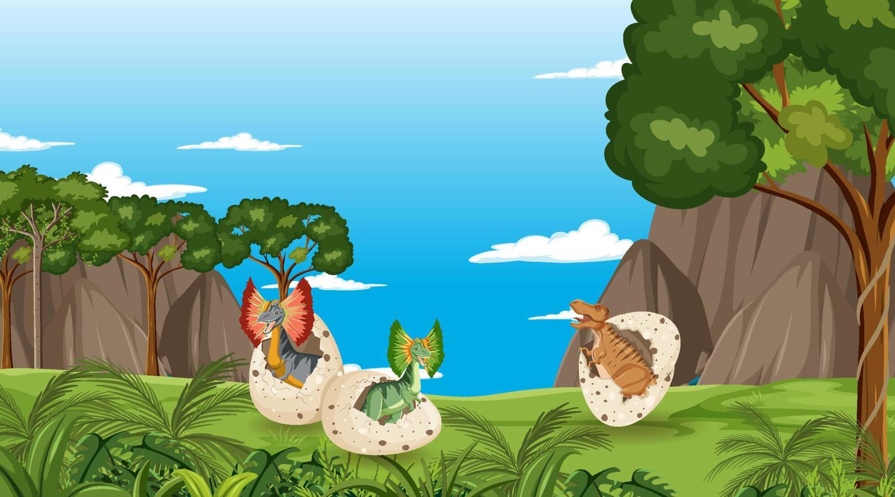 Scene with dinosaurs in the forest vector