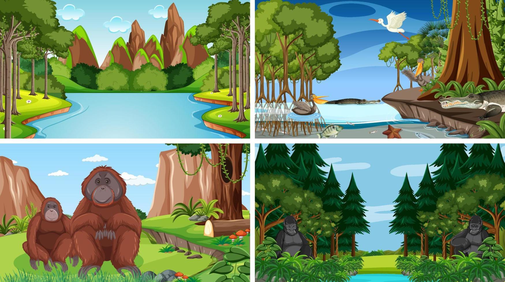 Scene with wild animals in the forest vector