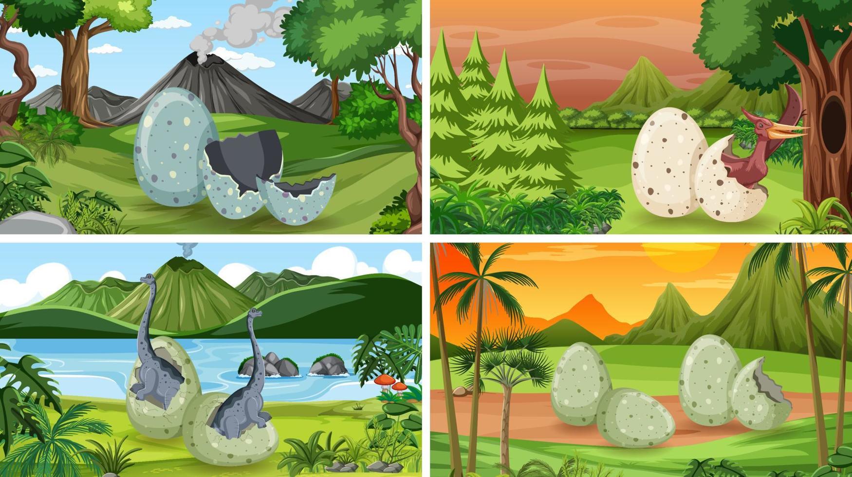 Scene with dinosaurs in the forest vector