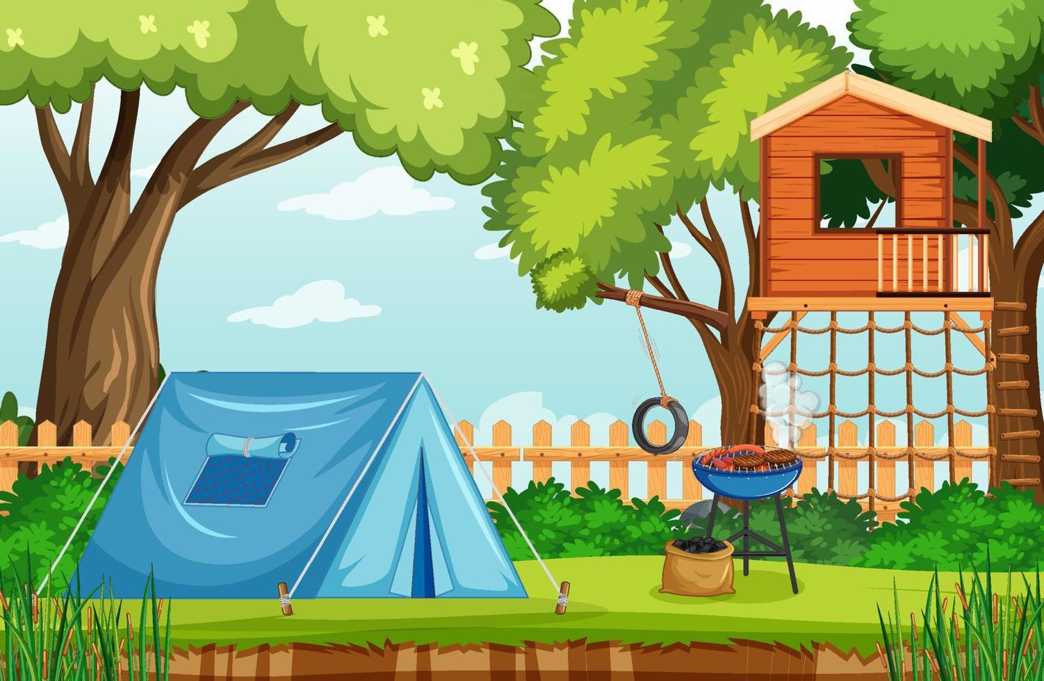 Scene of backyard with kids and fence vector