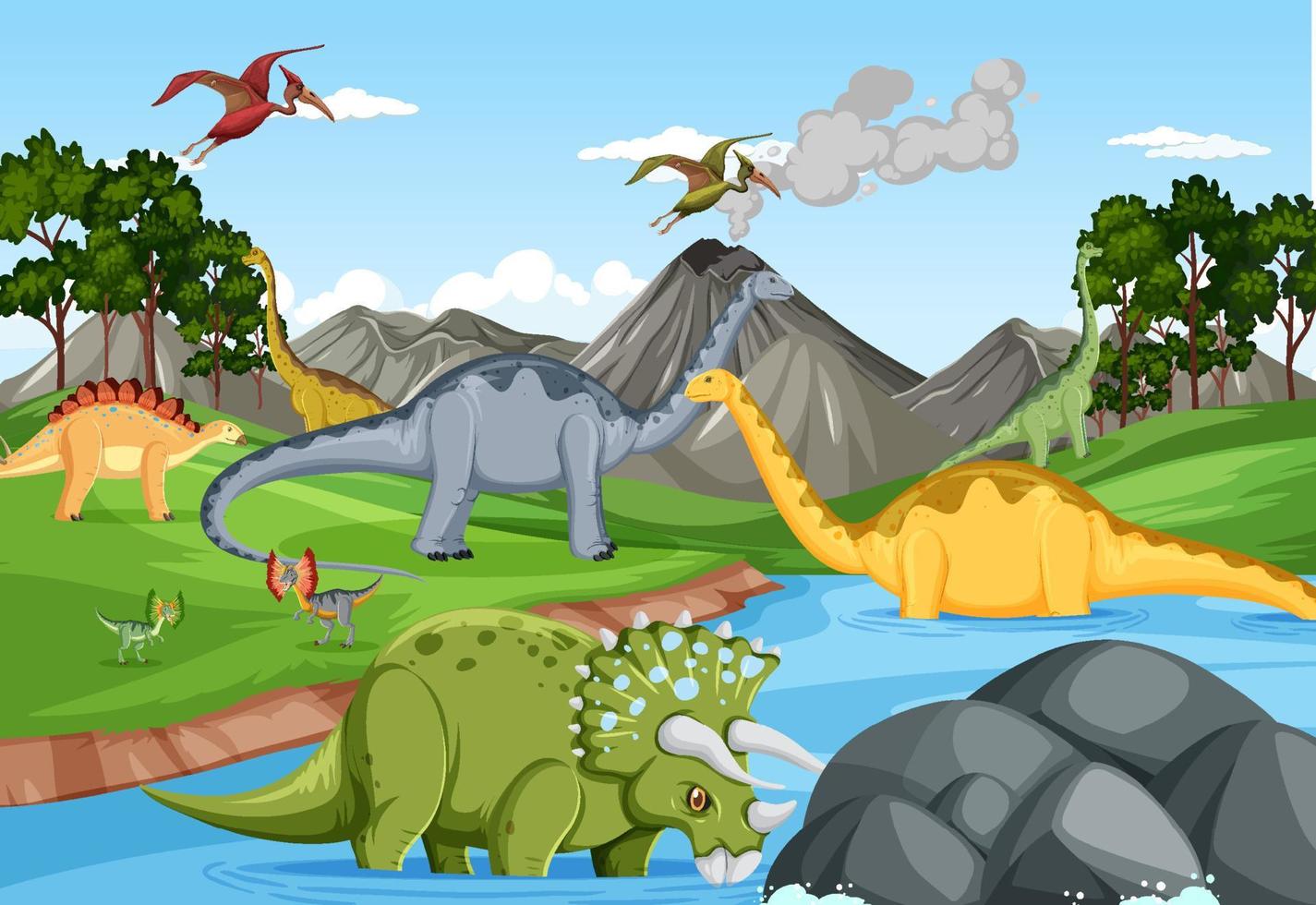 Dinosaur in prehistoric forest scene vector