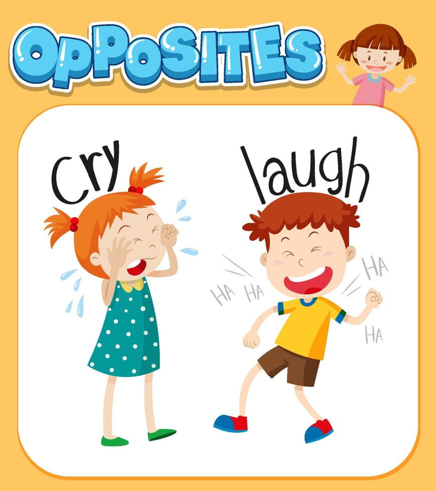 Opposite words for cry and laugh vector