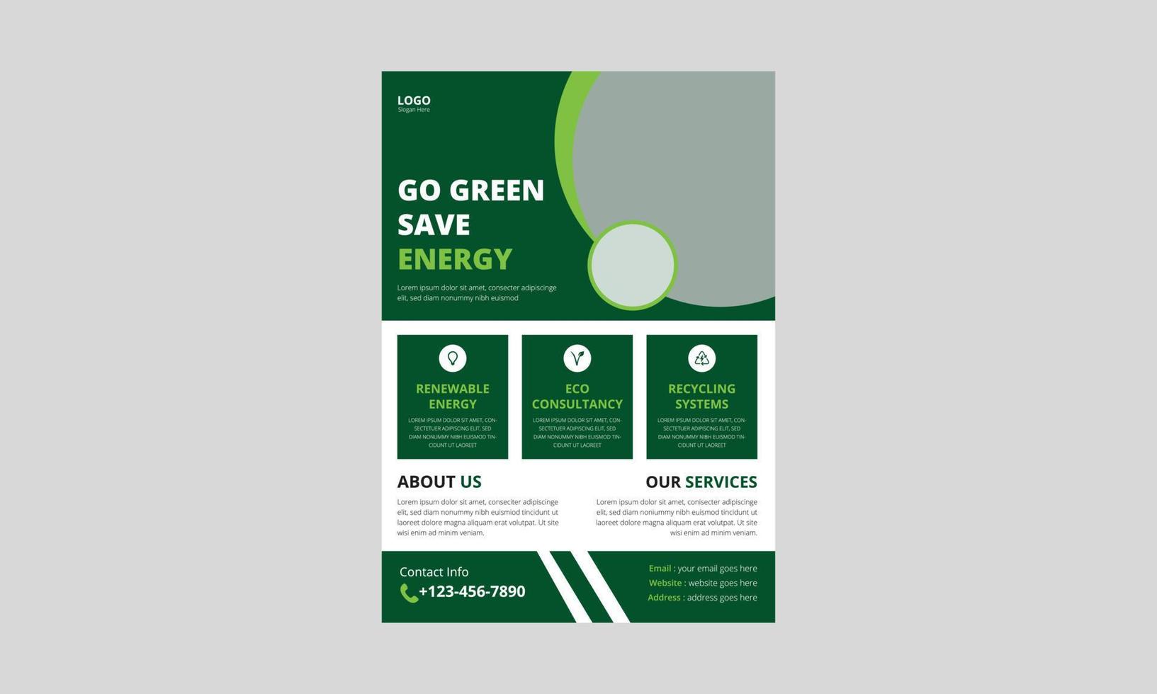 Green energy flyer design. Solar energy leaflet template. Green save energy poster flyer design. cover, A4 size design vector