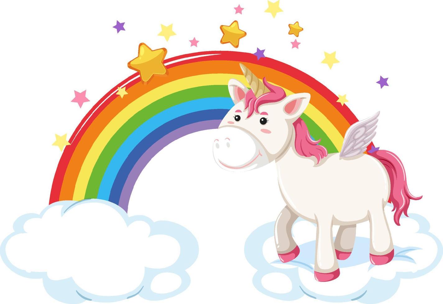 Pink pegasus standing on a cloud with rainbow vector