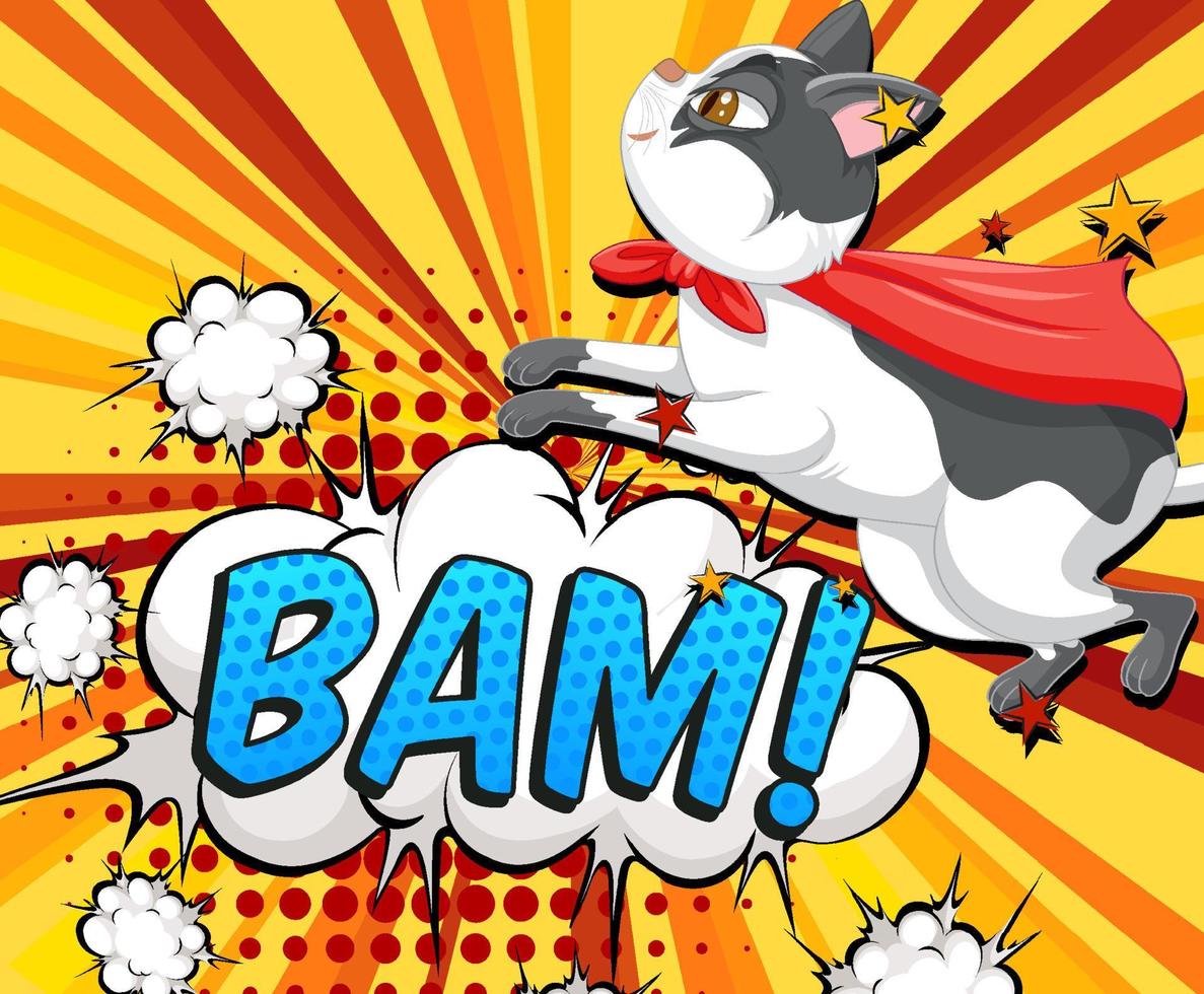 Cute cat in red cape flying vector