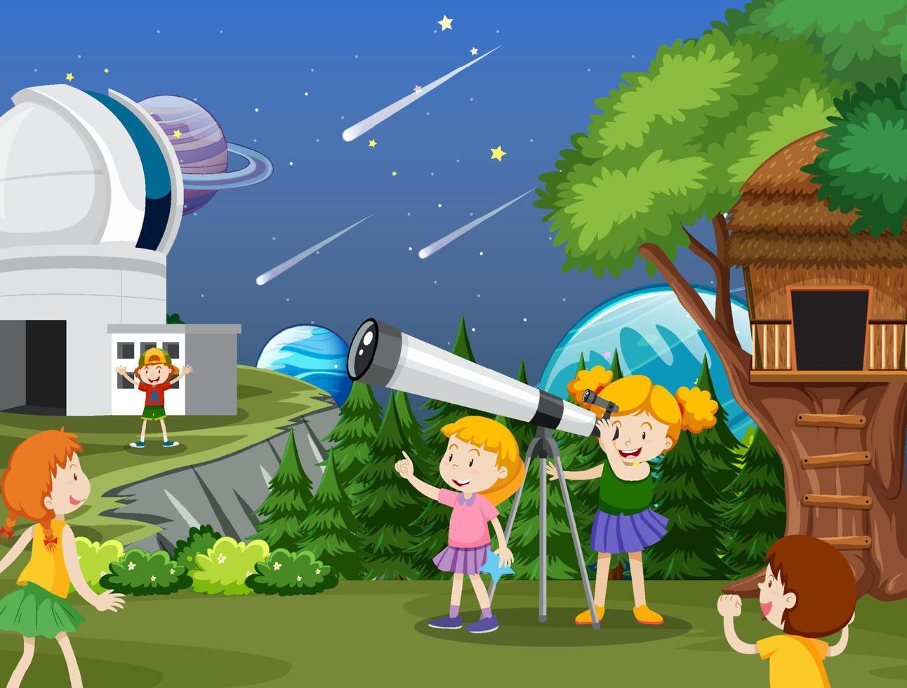A Kids Looking at the planet with Telescope vector