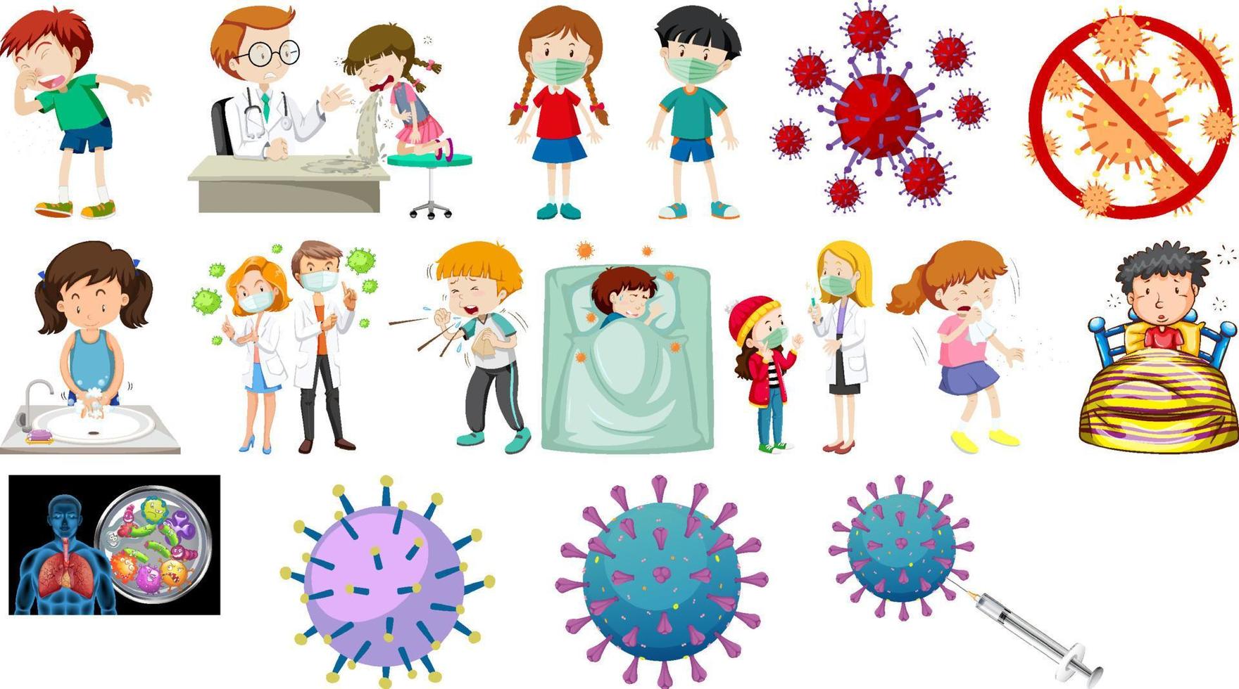 Set of sick people with different symptoms vector