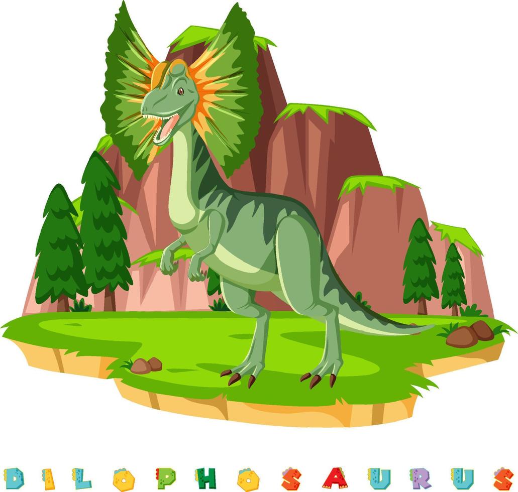 wordcard de dinosaurio para dilophosaurus vector