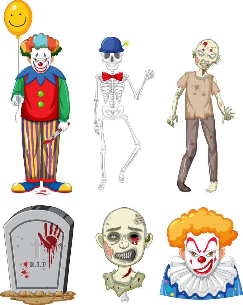conjunto de personajes de halloween sobre fondo blanco vector