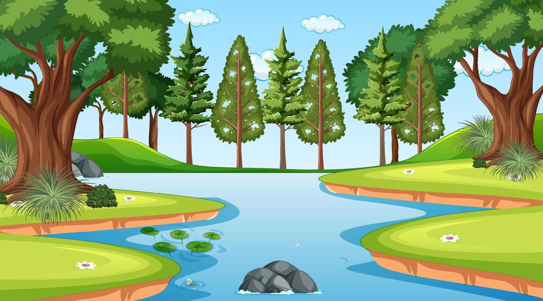 Nature scene with pond and trees vector