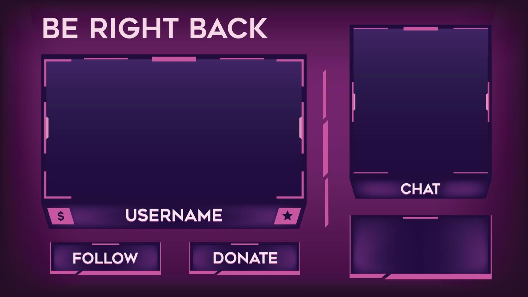 Stream Overlay Be Right Back Screen Bright Pink and Purple vector