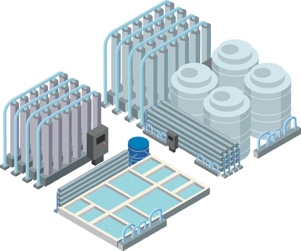 Isometric industrial area of desalination plant vector