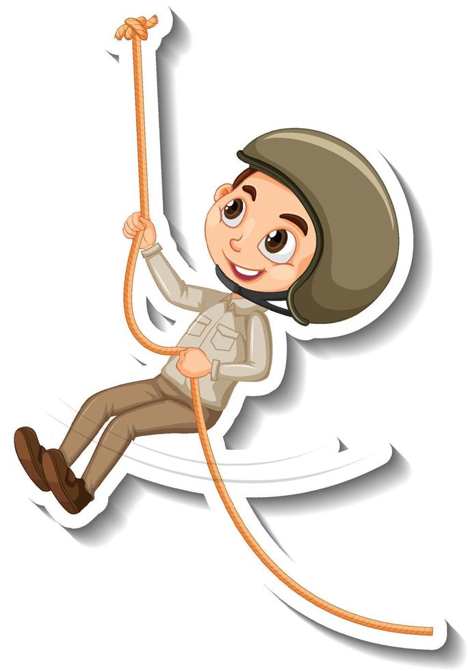 Safari boy hanging on rope cartoon character sticker vector