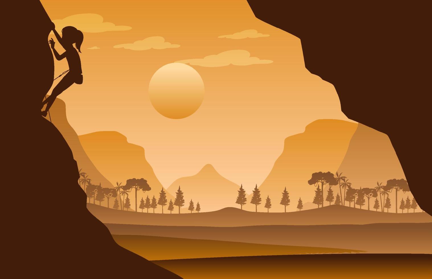 Flat silhouette rock climbing in nature background vector