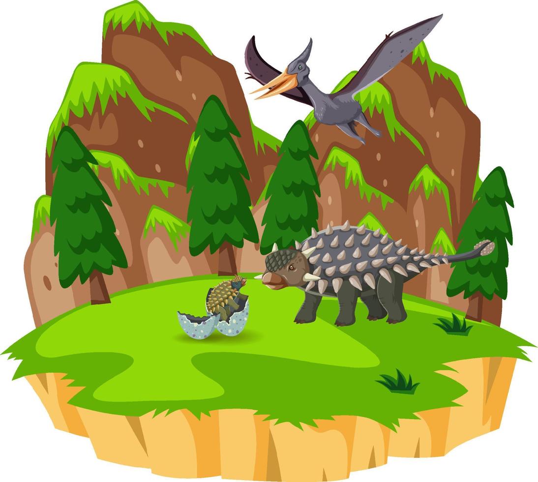 Scene with ankylosaurus and pterosaur vector