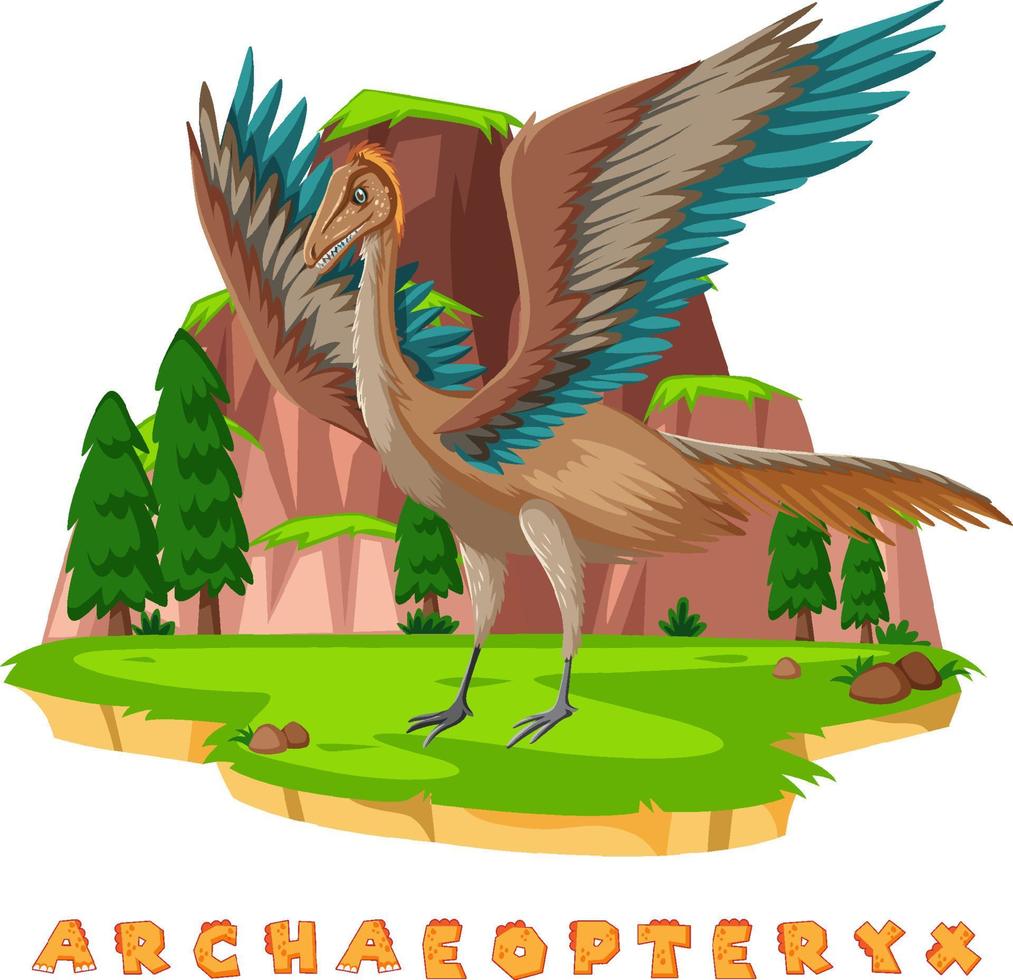 wordcard de dinosaurio para archaeopteryx vector