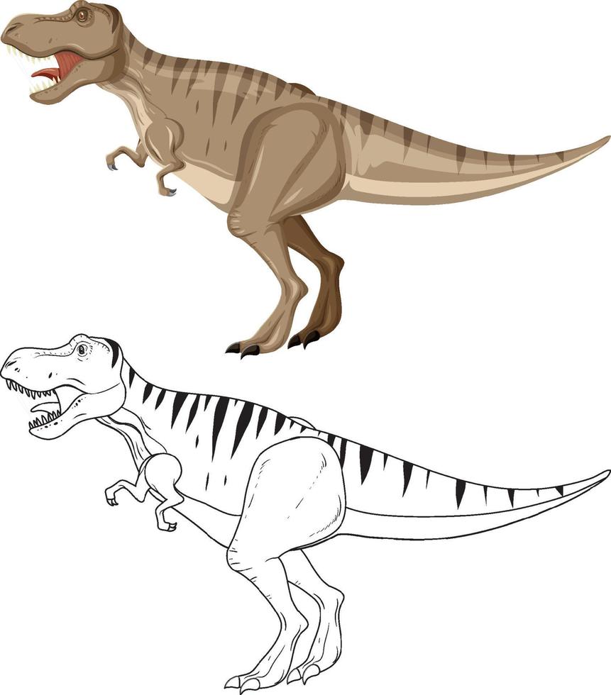 Tyrannosaurus rex dinosaur with its doodle outline on white background vector