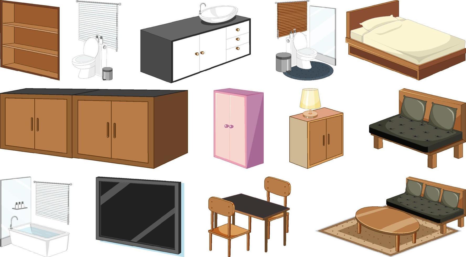 Set of interior furniture and decorations vector