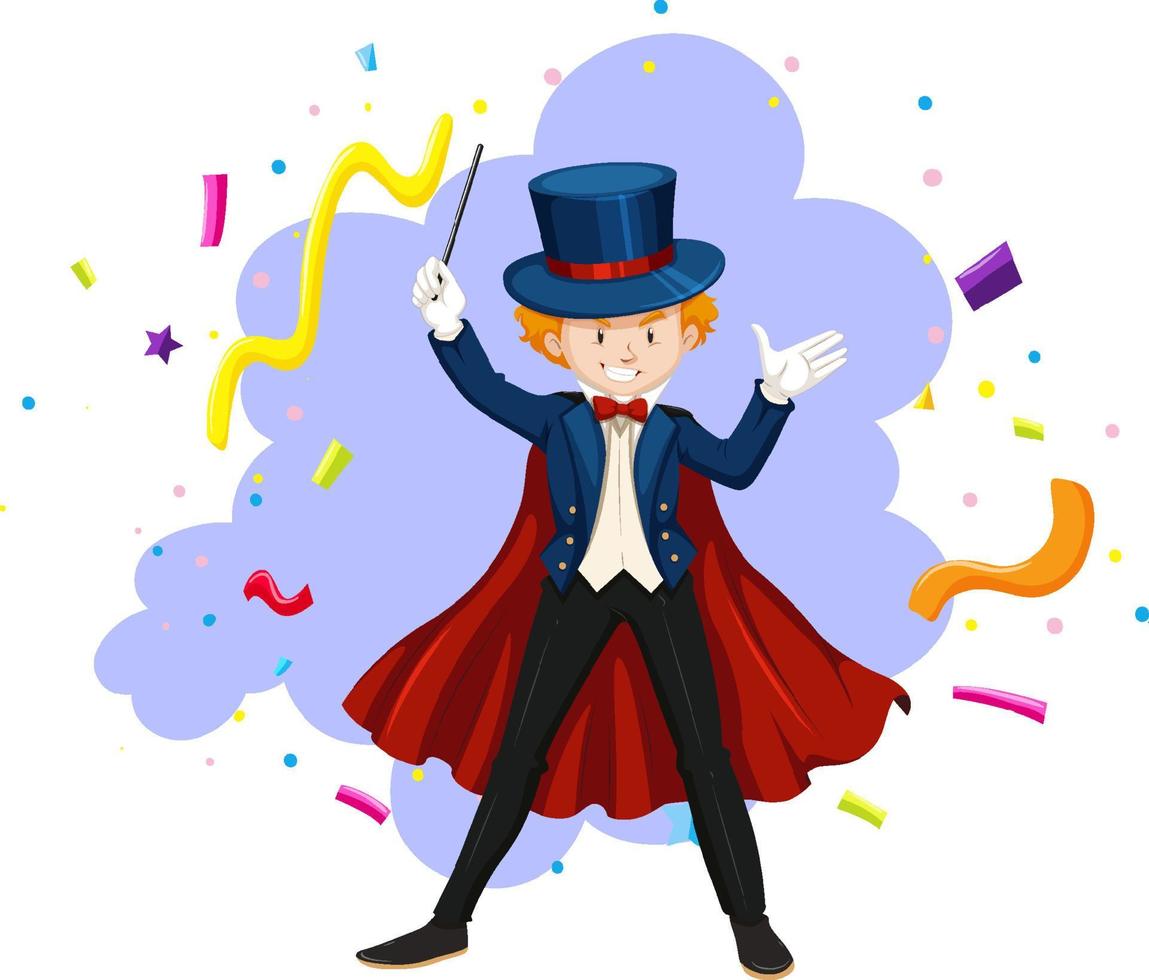 Magician in costume with magic wand vector