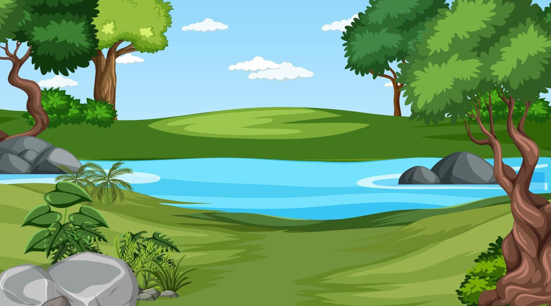 Nature scene with pond and trees vector