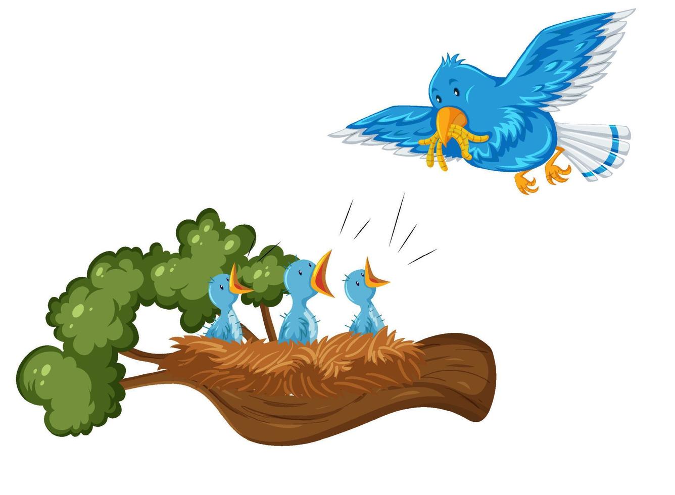 Bird feeding worm to chicks in the nest vector