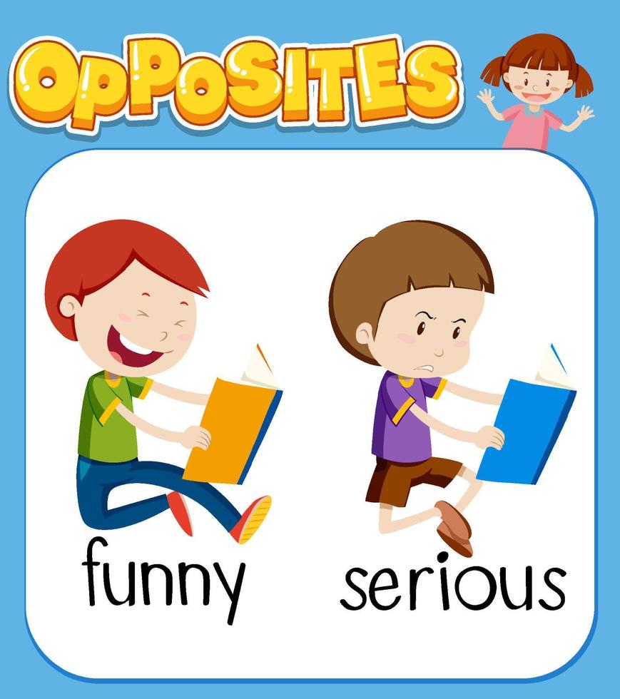 Opposite words for funny and serious vector