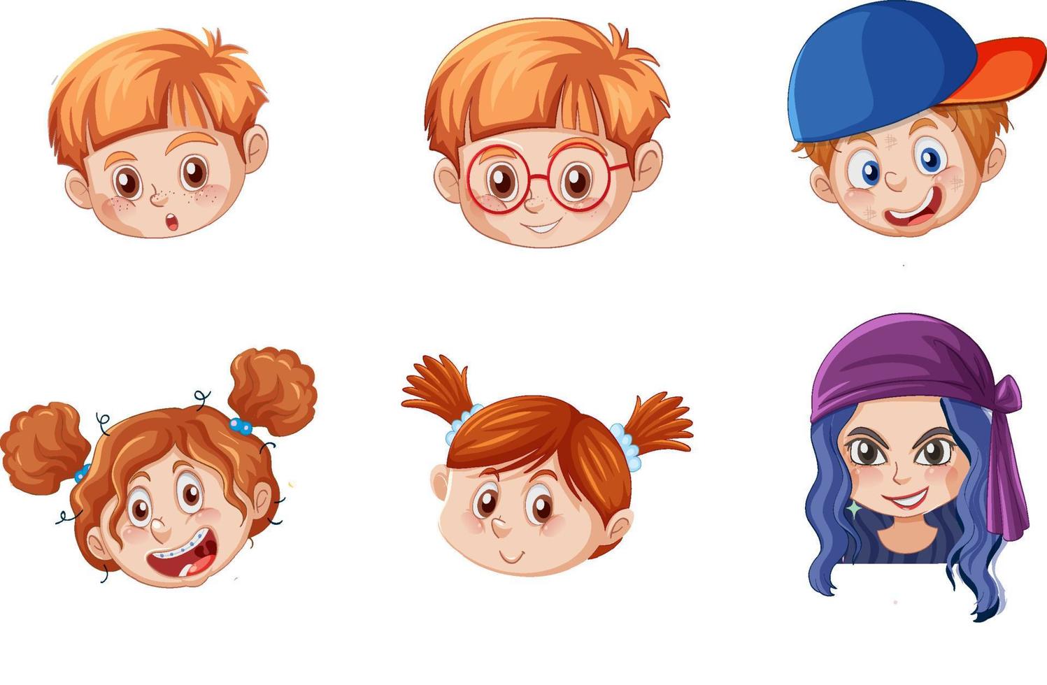 A Set of kid's head emotion on white background vector