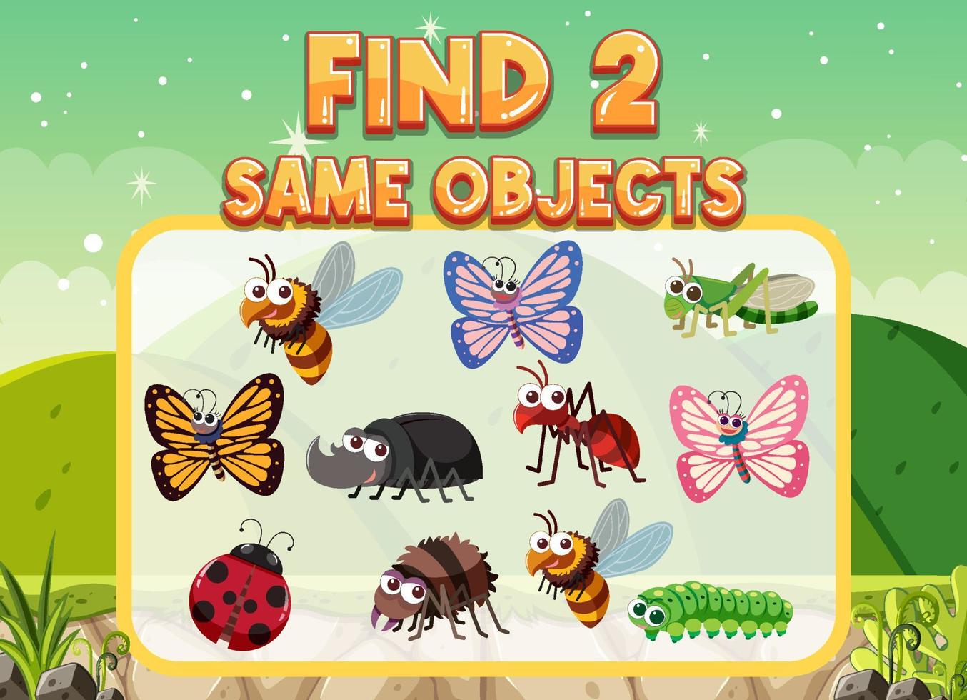 Find 2 same object worksheet for children vector