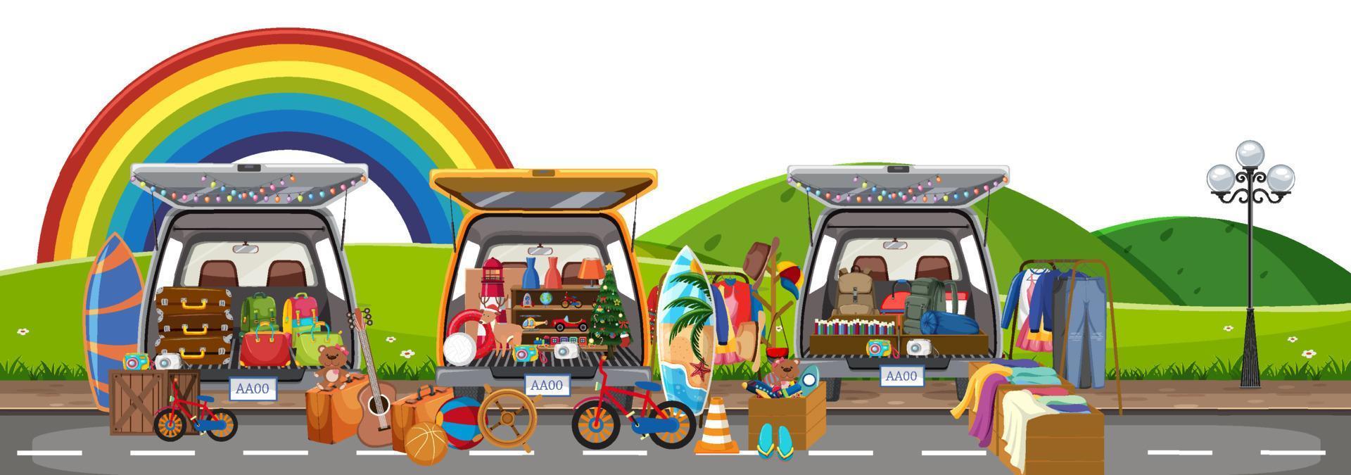 Flea market scene on white background vector