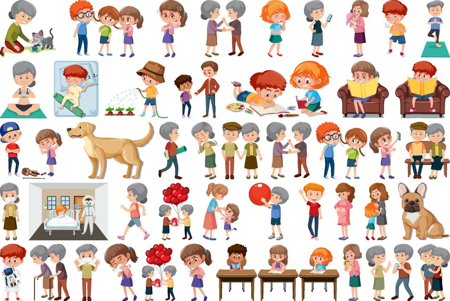 Set of different activities people in cartoon style vector
