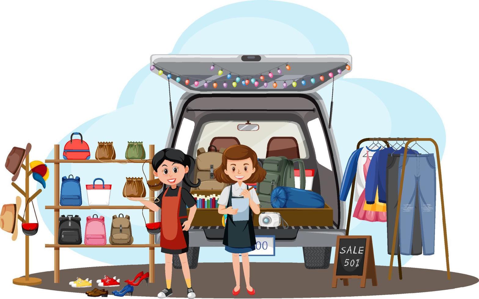 Flea market concept with a car boot sale vector