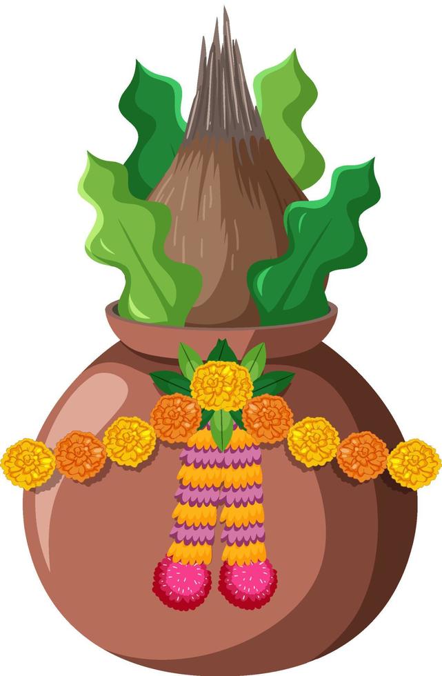 Coconut decorated with flowers vector