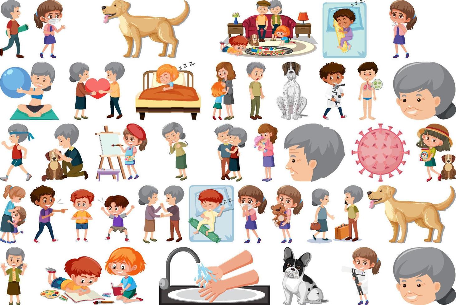 Set of different activities people in cartoon style vector