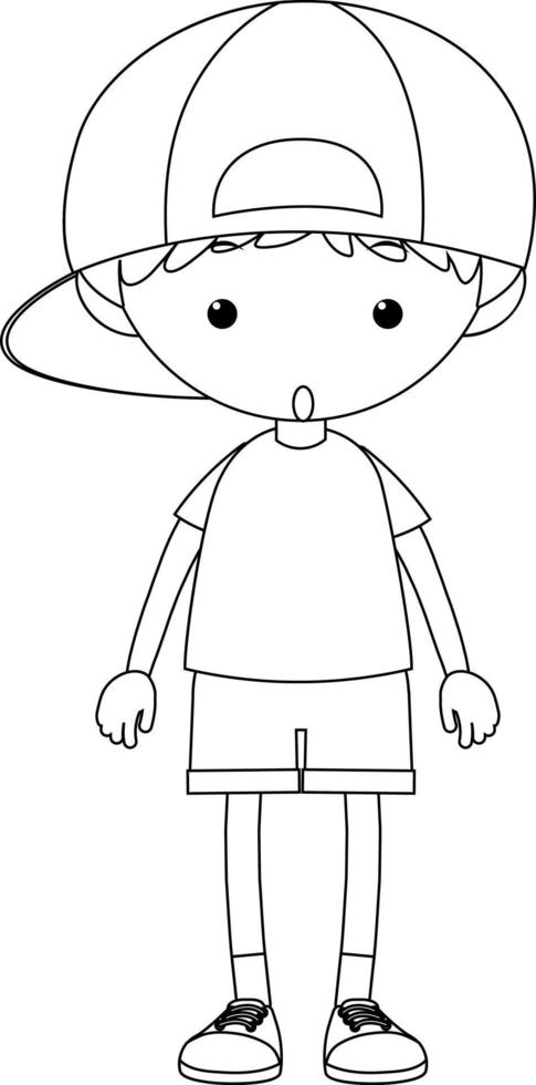 A boy black and white doodle character vector